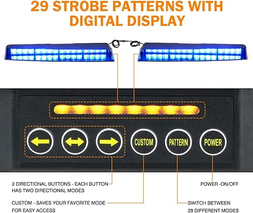Miniatura 6 de Xprite Barra de luz estroboscópica LED azul de doble visera, salpicadero de parabrisas, advertencia de peligro de emergencia, barras de luz