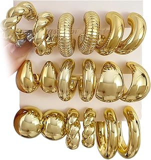 24 Pairs Gold Hoop Earrings Set for Women Hypoallergenic Chunky Chain Tw...