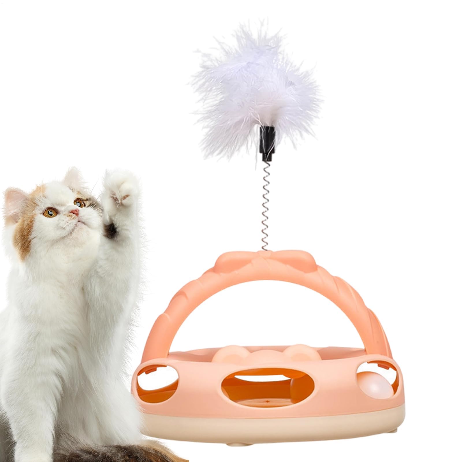 Juguetes para Gatos， Juguete de Pelota giratoria con Rompecabezas for Gatos, Entrenamiento Mental Plumas