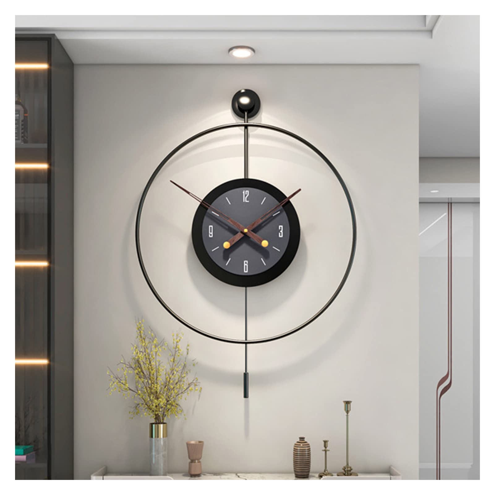 Minimalistyczny metalowy zegar ścienny, nowoczesny zegar ścienny do wystroju salonu, artystyczny żelazny okrągły zegar z wahadłem, duży zegar ścienny do dekoracji kuchni, biura, czarne zegary