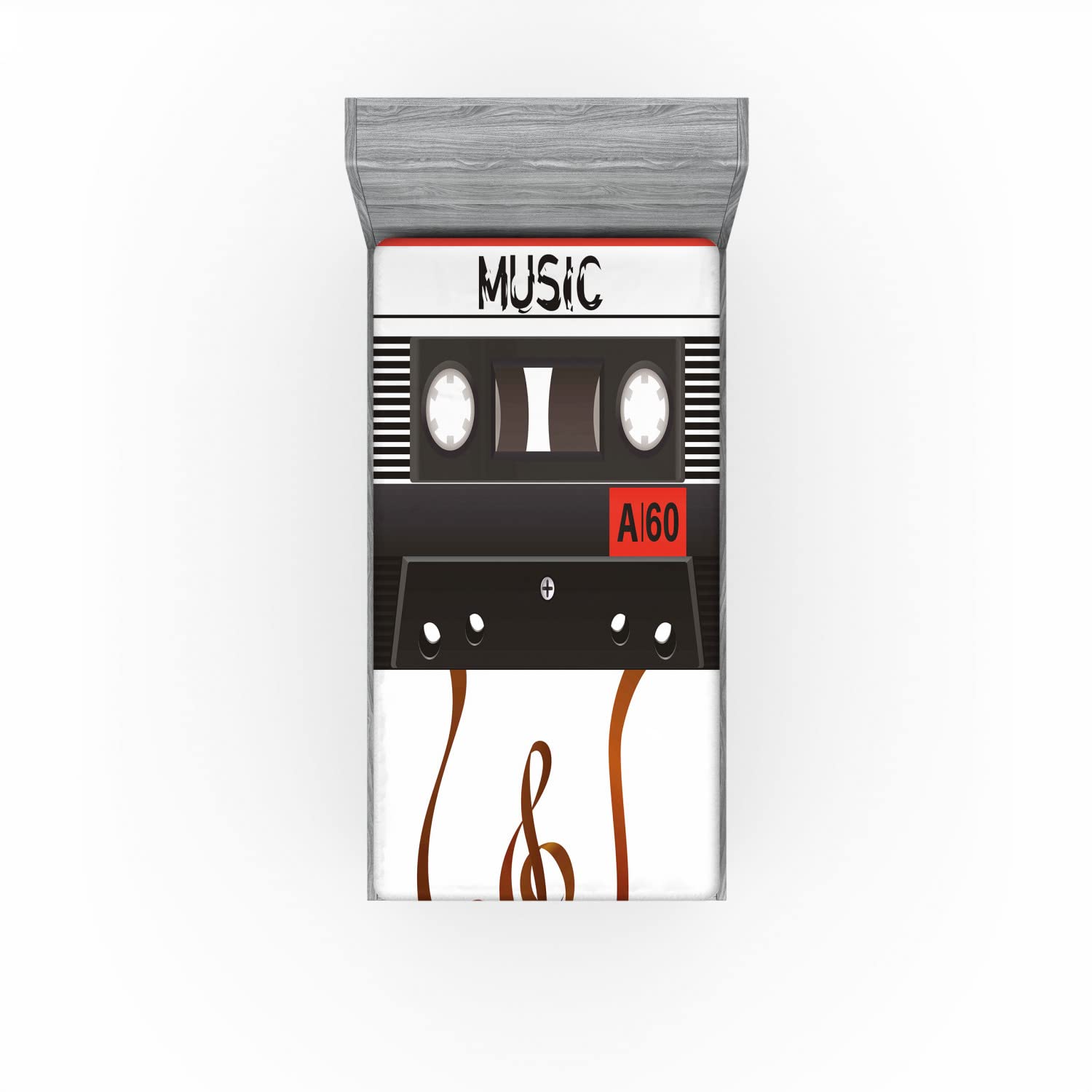 Ambesonne Music 2 Pack Fitted Sheet, Broken Cassette, Bed Cover All-Round Elastic Deep Pockets 2 Pieces, Package Contains 2 Twin Size Fitted Sheets, Caramel Orange