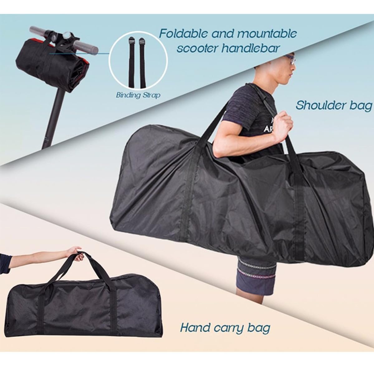 Toyvian Housse De Transport Pliable Et Étanche pour Scooter Bandoulière avec Double Fermeture Éclair pour Trottinette Électrique Noir