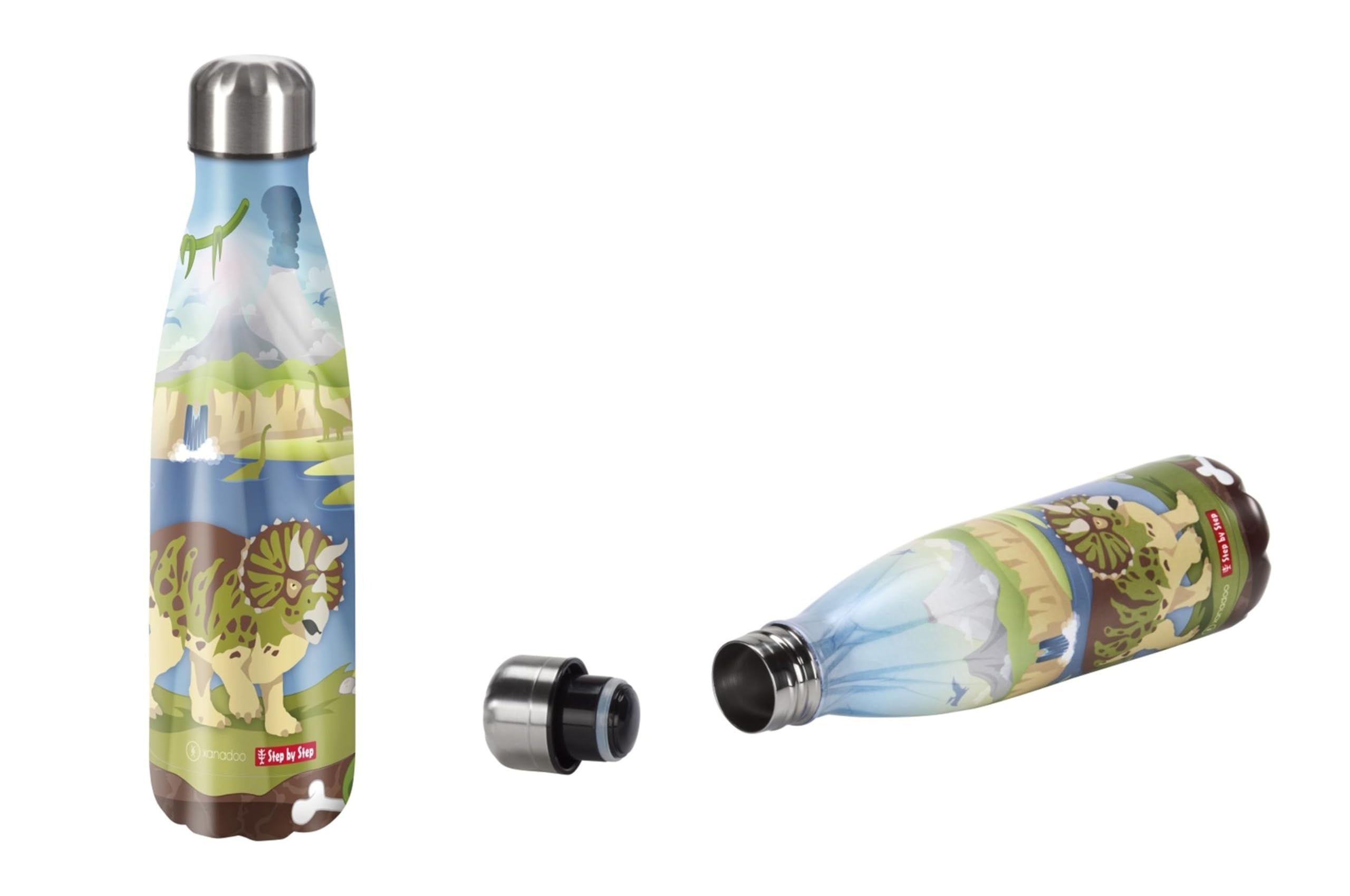Step by Step Schulranzen-Set 2IN1 Plus „Wild T-Rex Taro“ 7-teilig, inkl. Edelstahl Isolierflasche, höhenverstellbar mit Hüftgurt, für die Grundschule, ab der 1. Klasse, 19L, grün-schwarz, Dino-Design