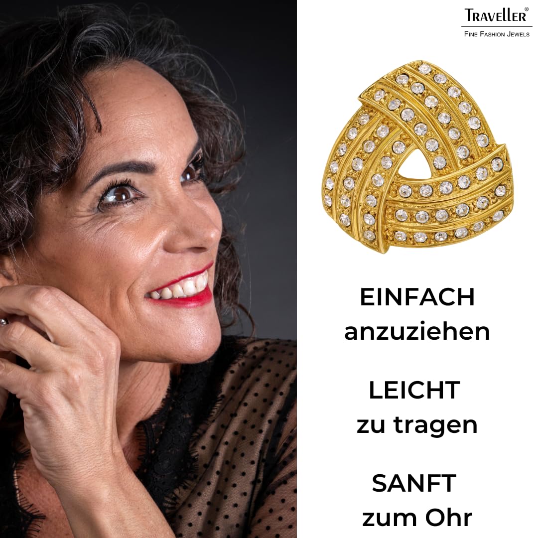 Traveller Ohrclip - Damen - 22kt Vergoldet - Kristalle - Dreieck - 15 x 15 mm - 157772