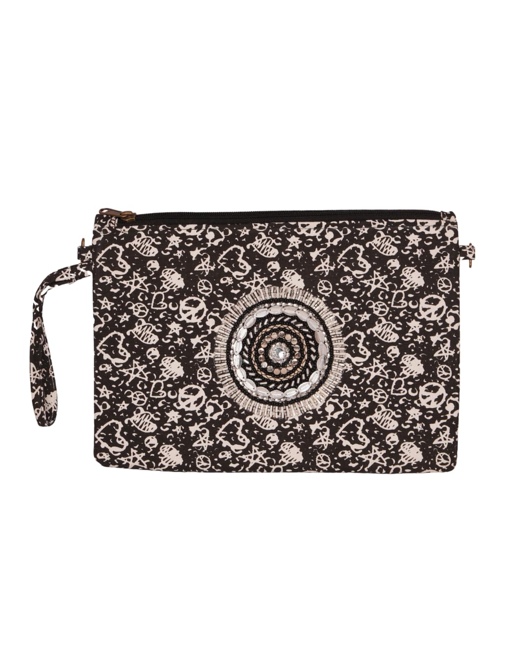 Black Skull Print Pouch with Mirror Mandala Embellishment-picture-54