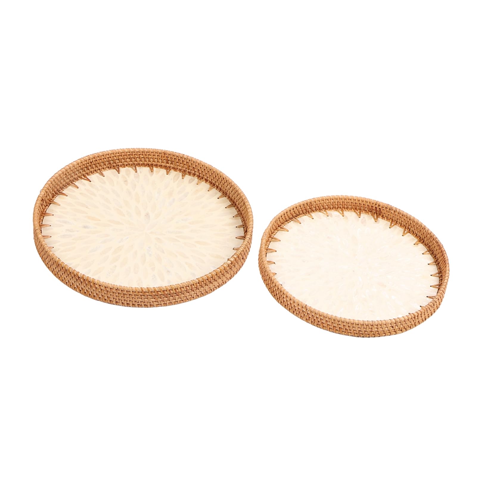 Juego de 2 bandejas de ratán tejidas a mano, diseño de peonía blanca, perfectas para decoración del hogar, cocina, fiestas y eventos, vajilla elegante