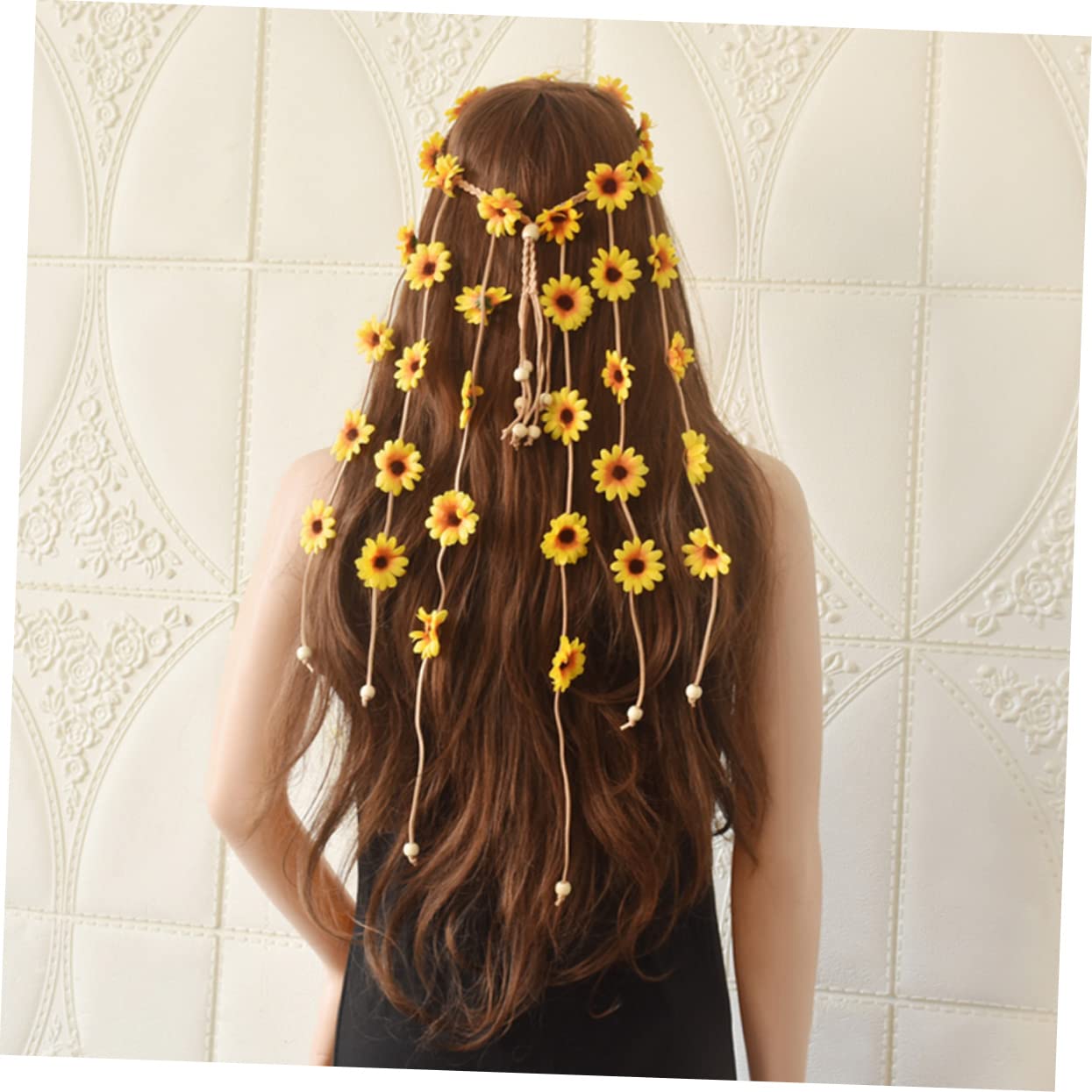 Bandeau Tournesol Jaune en Tissu, Serrage-tête Ajustable pour Femmes