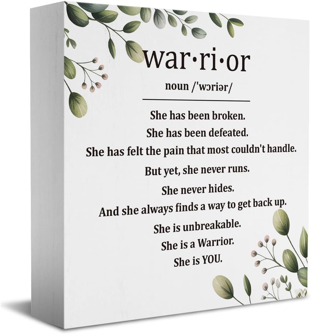 Warrior Definition Box Sign 5x5 Inch Inspirational Wooden Decor