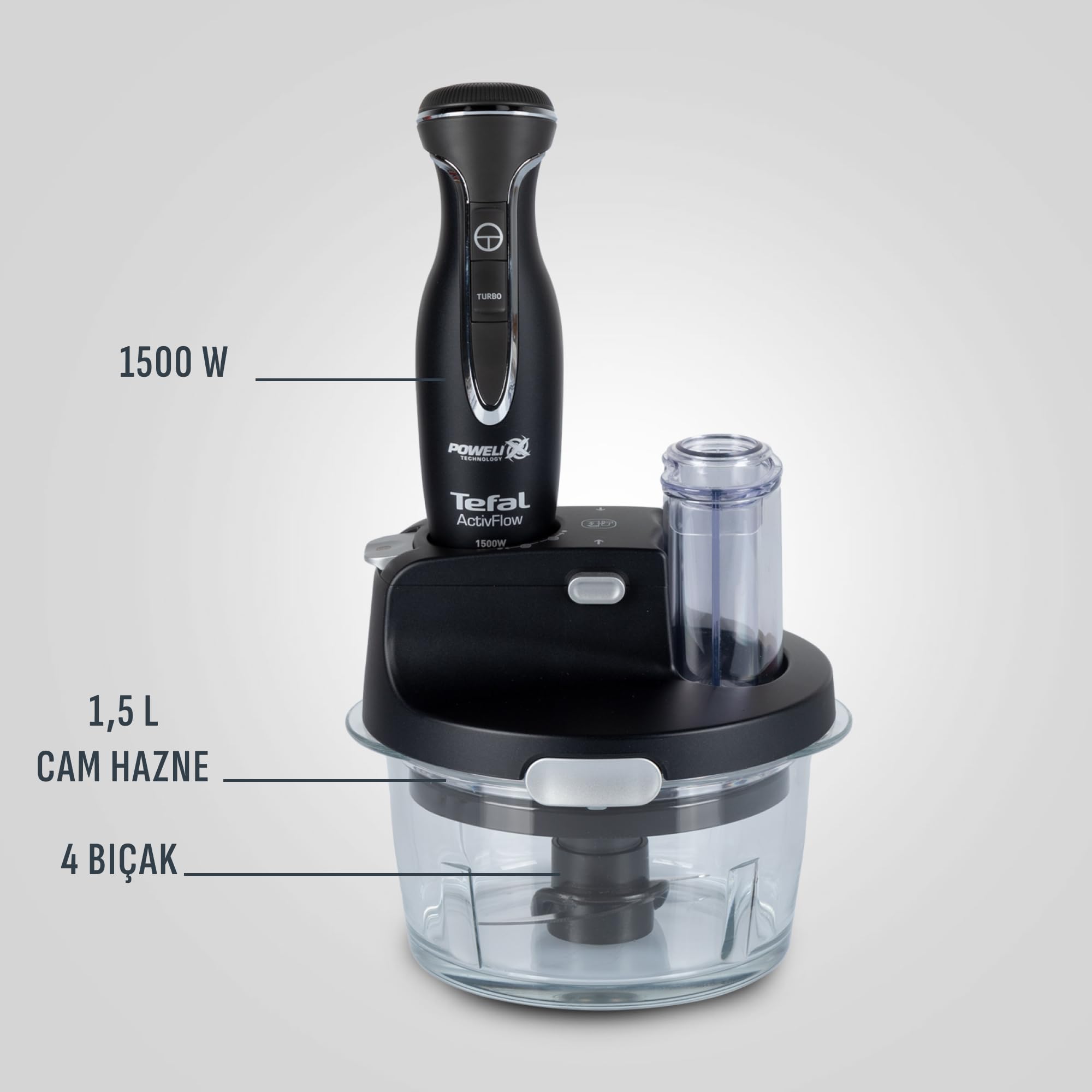 Tefal Powelix Activflow Expert 1500 Watt Cam Hazneli Blender Seti - Siyah