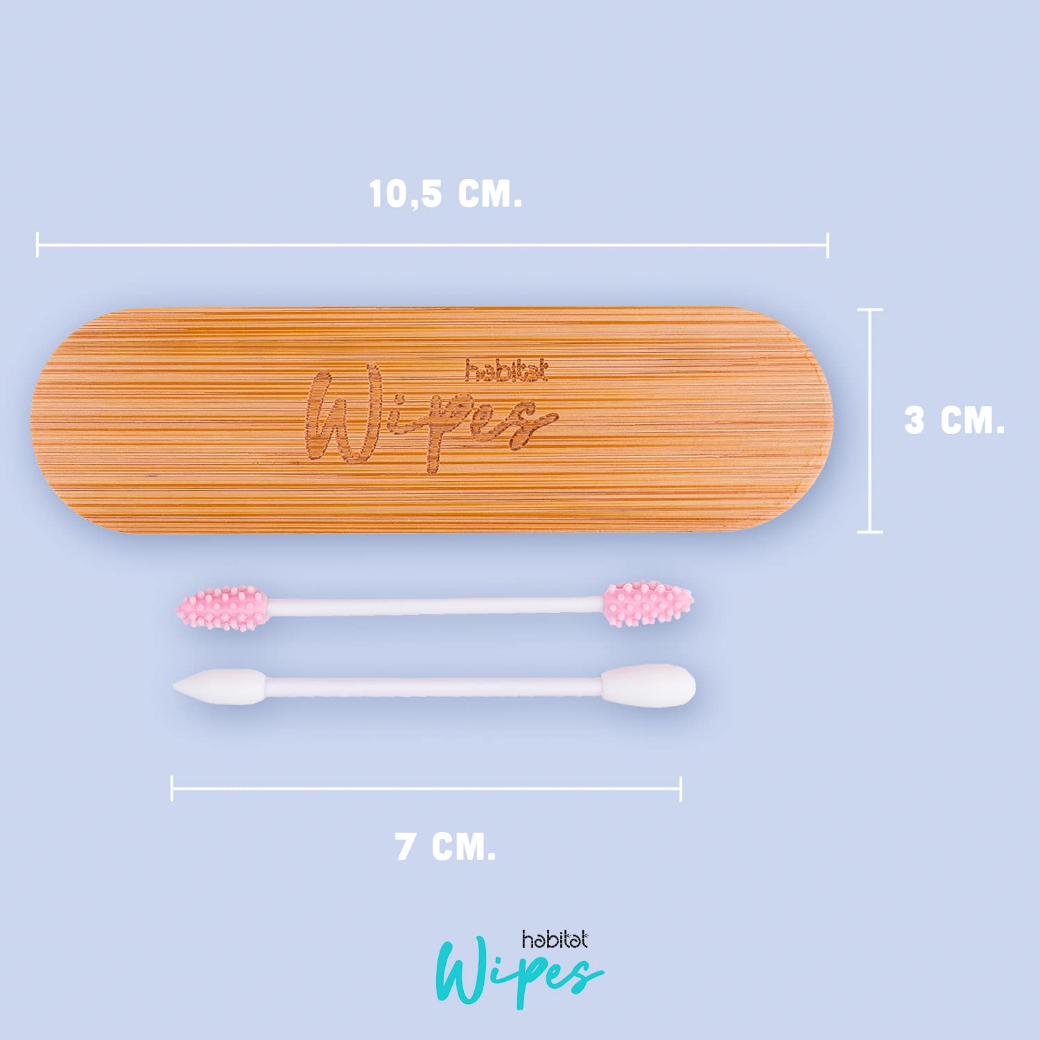 Habitat Wipes - Cotton Fioc Riutilizzabili per orecchie e per make-up in Scatola di bambu - Materiale Ecologico in Silicone Reusable Biodegradabili Lavabili Eco-Friendly - Rosa e Bianco
