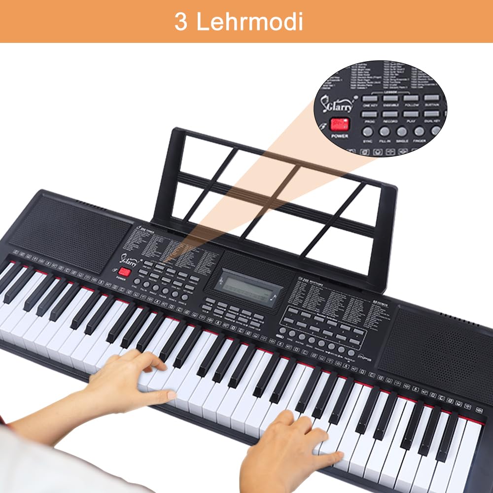 LEADZM 61 Teclas Portátil Teclado Piano, Teclado Piano Digital para Principiantes, con Auriculares, Atril de Partitura, Micrófono, Dos Tipos de Alimentación