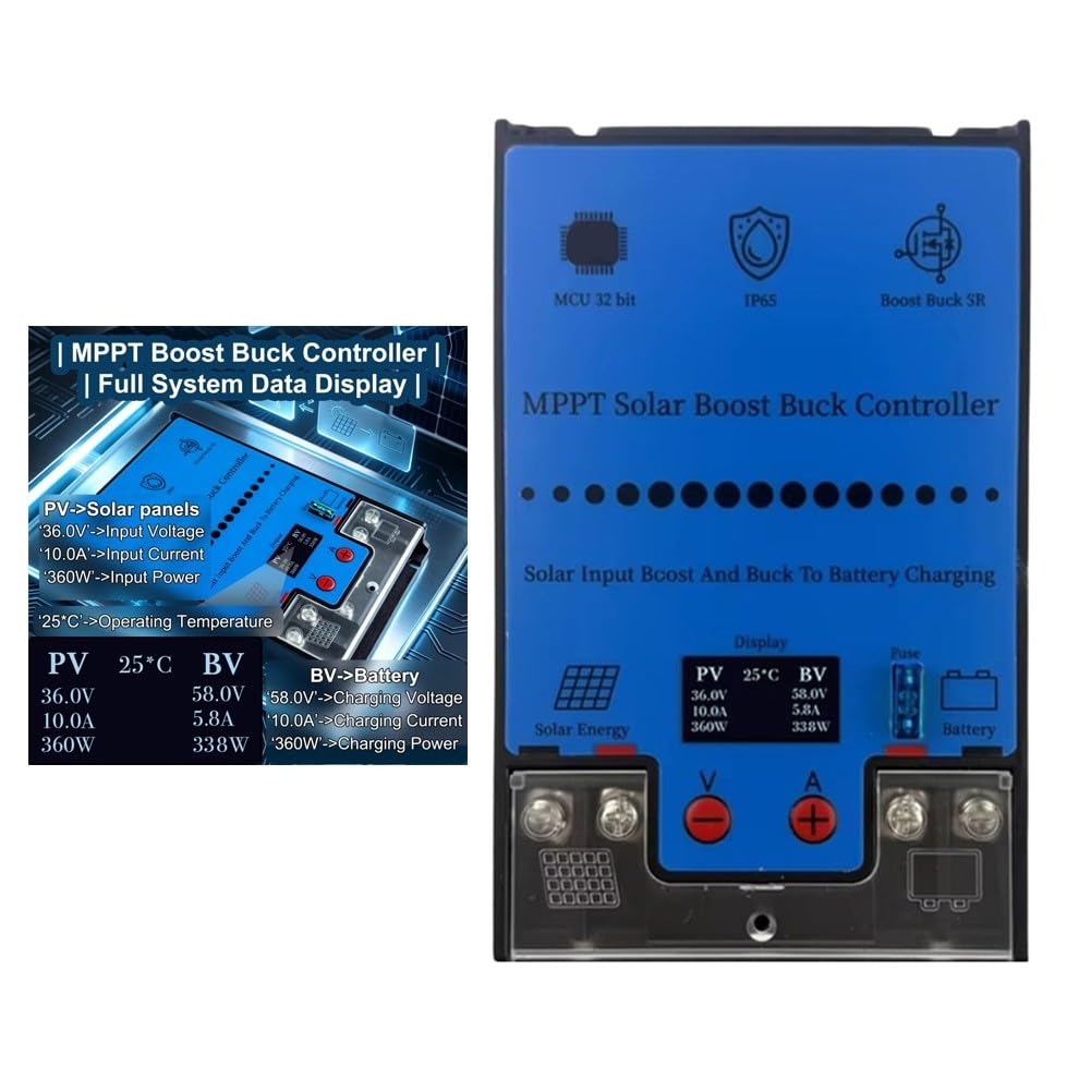 Pour régulateur de charge solaire MPPT 300 W 500 W, entrée 12 V-80 V vers sortie 12 V-88 V, convertisseur montant et descendant, affichage LCD pour batterie au lithium LiFePO4 (15 A, 500 W)