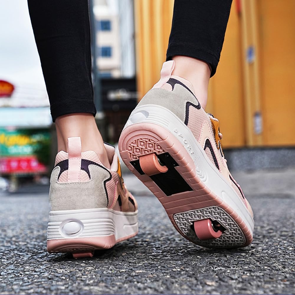 Mateju Zapatos con Ruedas para Niños y Niñas, Patines Multiusos 2 en 1, Zapatillas Deportivas al Aire Libre Retráctil, Zapatillas de Skateboarding Niña Niño 34-42EU