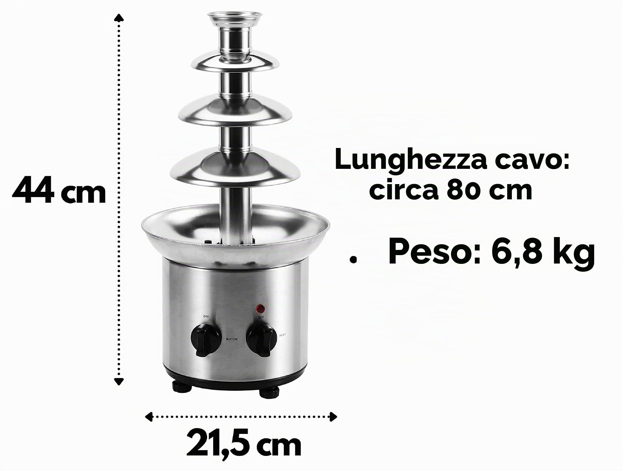 Fontana di cioccolato | 170 Watt | 1250 g | Acciaio inossidabile di alta qualità e durevole | 4 livelli | Resistente al calore | Fontana di cioccolato | Fonduta | Fonduta di cioccolato | Fontana di