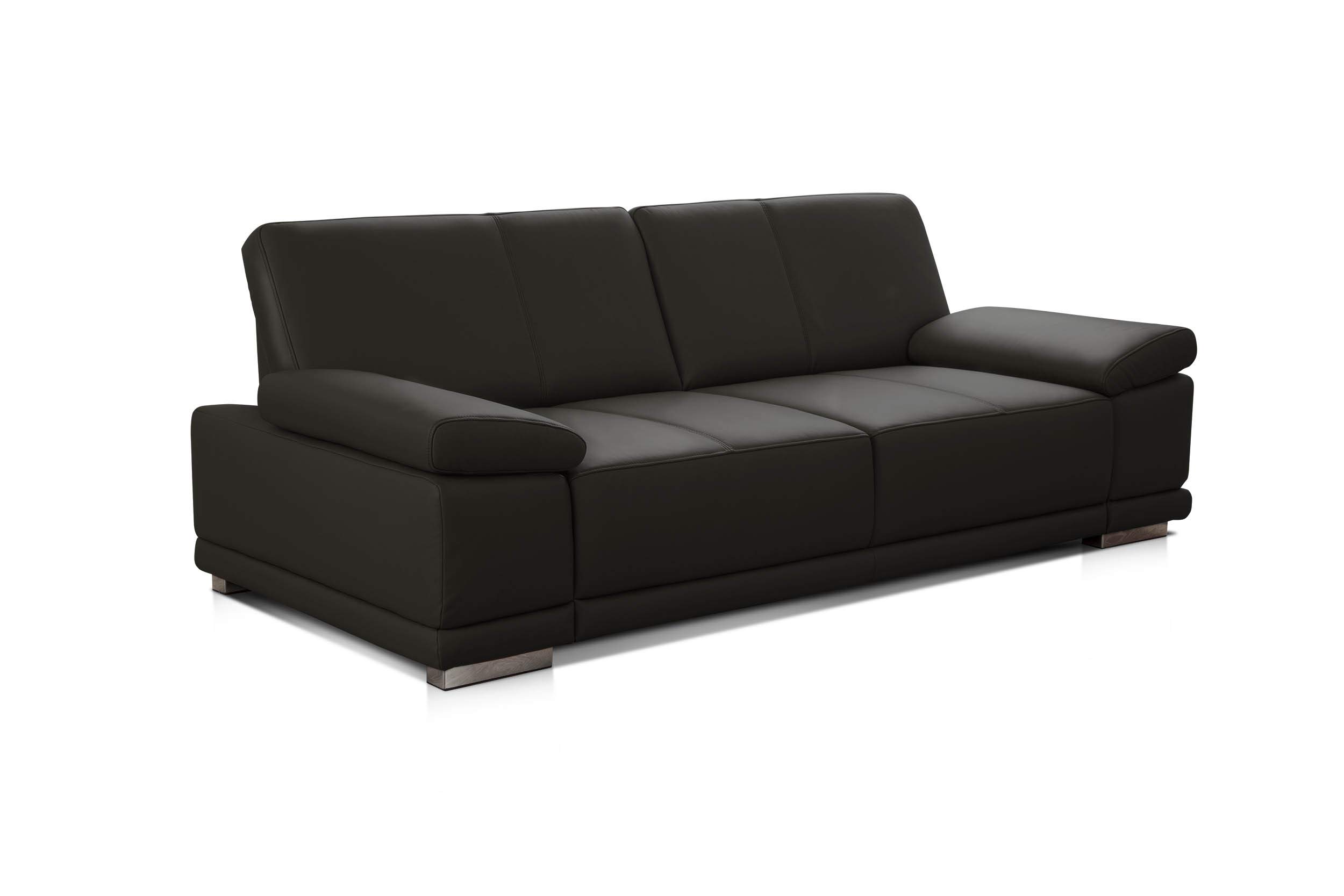 CAVADORE 3-Sitzer Sofa Corianne / Echtledercouch im modernen Design / Mit Armteilverstellung / 217 x 80 x 99 / Echtleder dunkelbraun