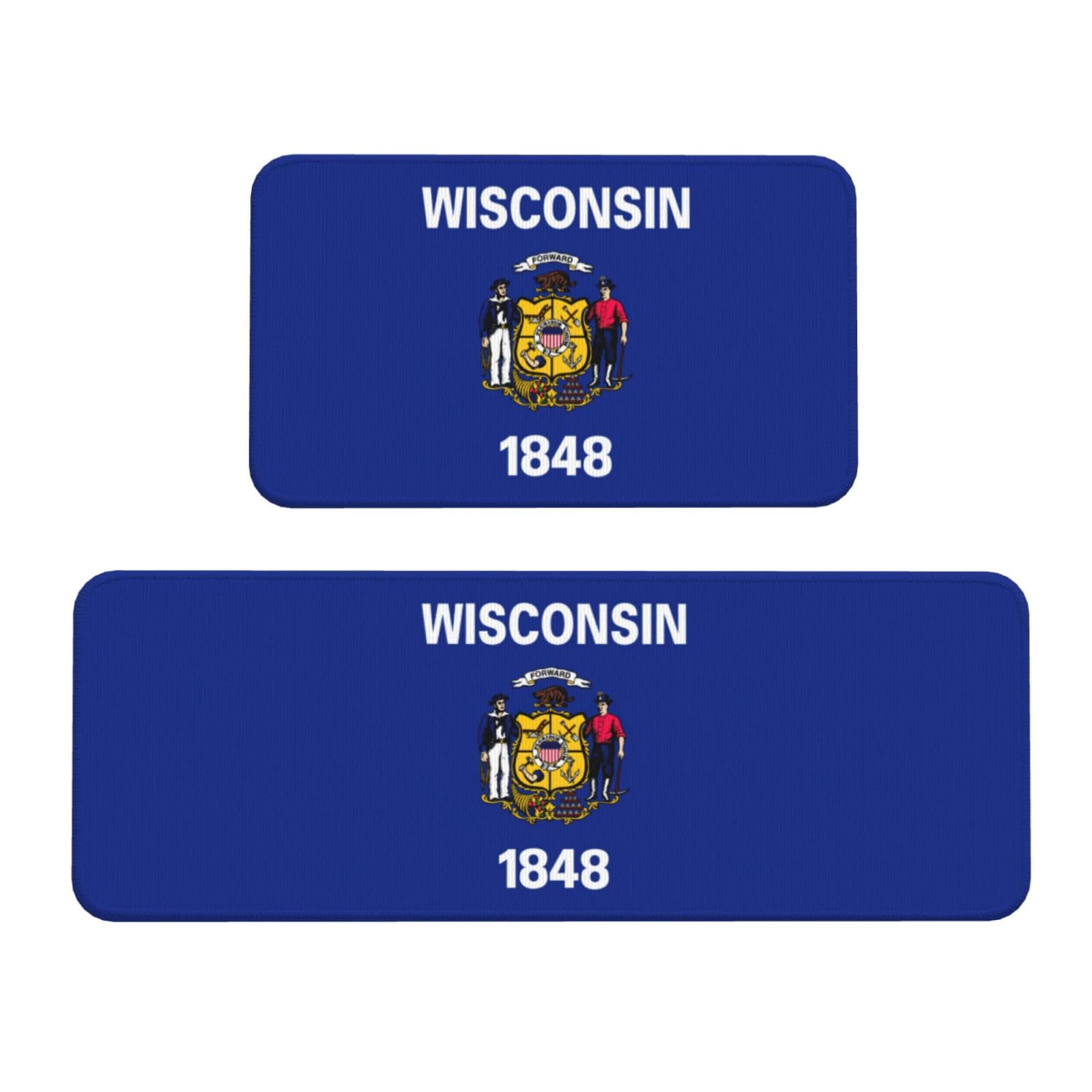 Tapis de cuisine antidérapant lot de 2 tapis de sol confortables imprimé drapeau Wisconsin