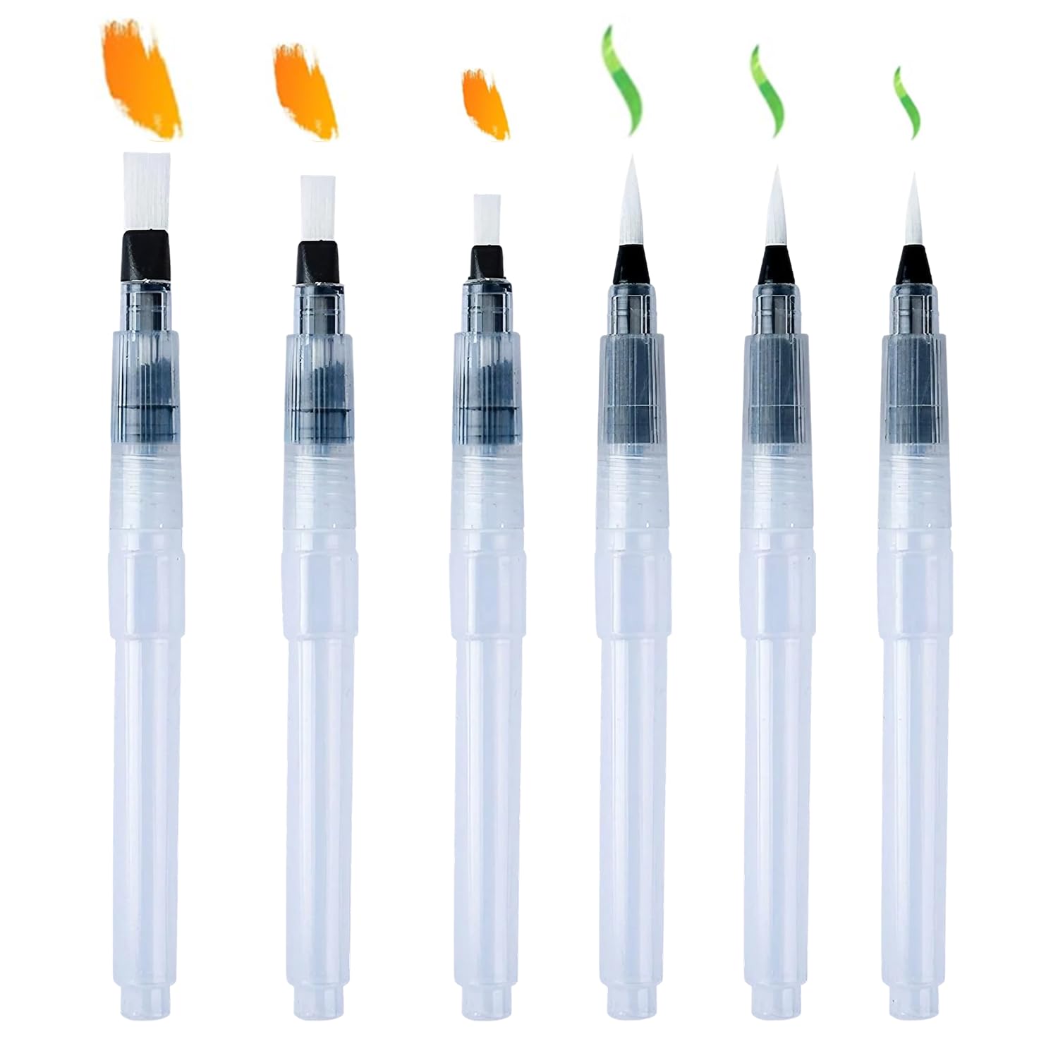 6 Pcs Refillable Watercolour Brush Pens, Watercolour Brush Pens with Fine, Medium, and Large Tips, Water Paint Pen for Watercolor, Pens Brushes Set for Painting,Sketching, Calligraphy
