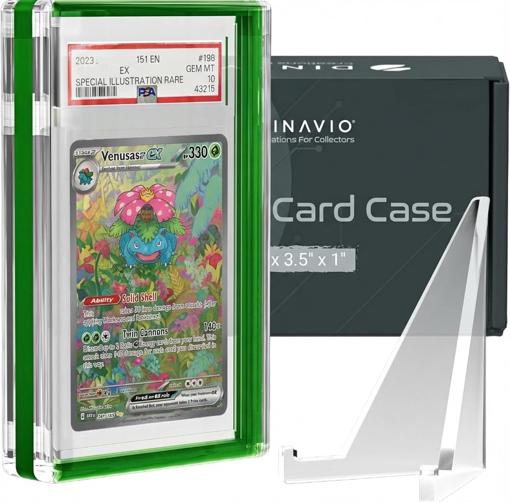 PSA Graded Card Display Acrylic Case for Standard PSA and CGC Slabs - Slab Case - PSA Card Case - Graded Card Display Case - Updated Dimensions - Stand Included (Green Border)