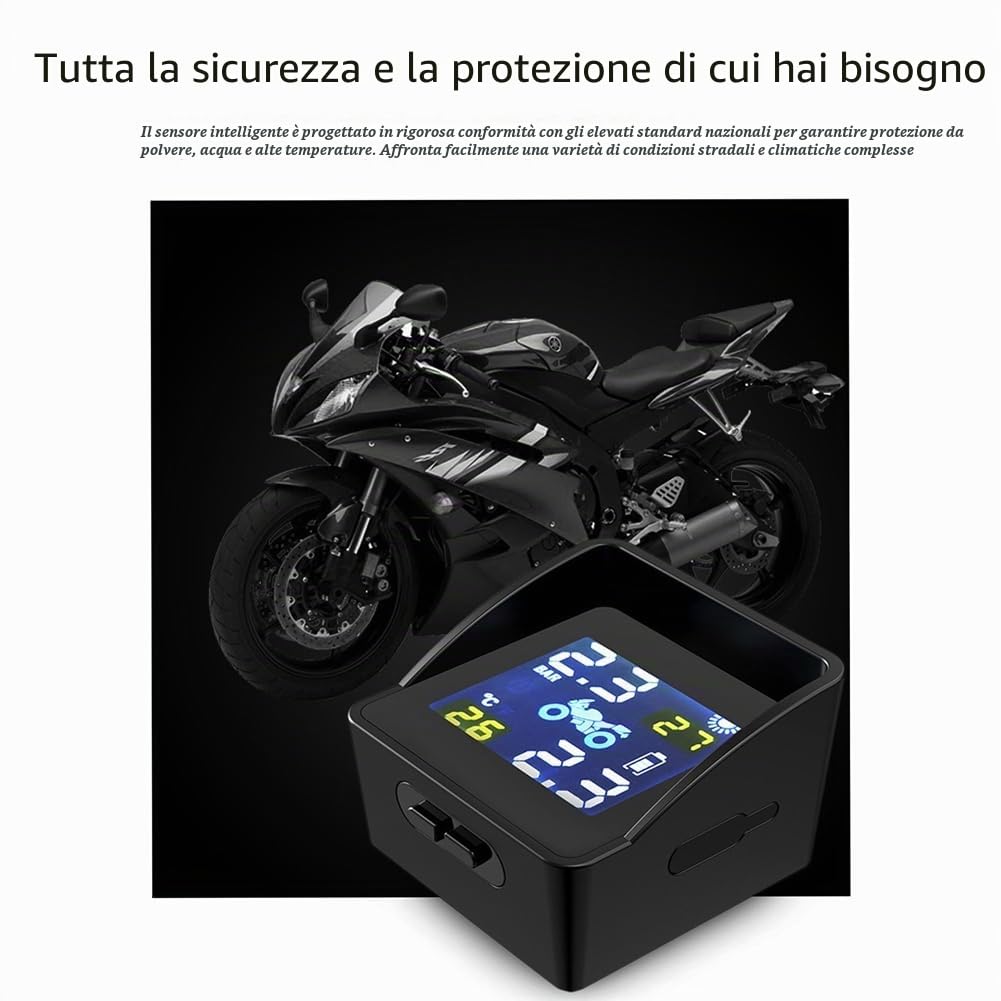 di Monitoraggio della Pressione e della Temperatura dei Pneumatici Solari per Sensore TPMS Carica USB per Pressione Pneumatici per Moto