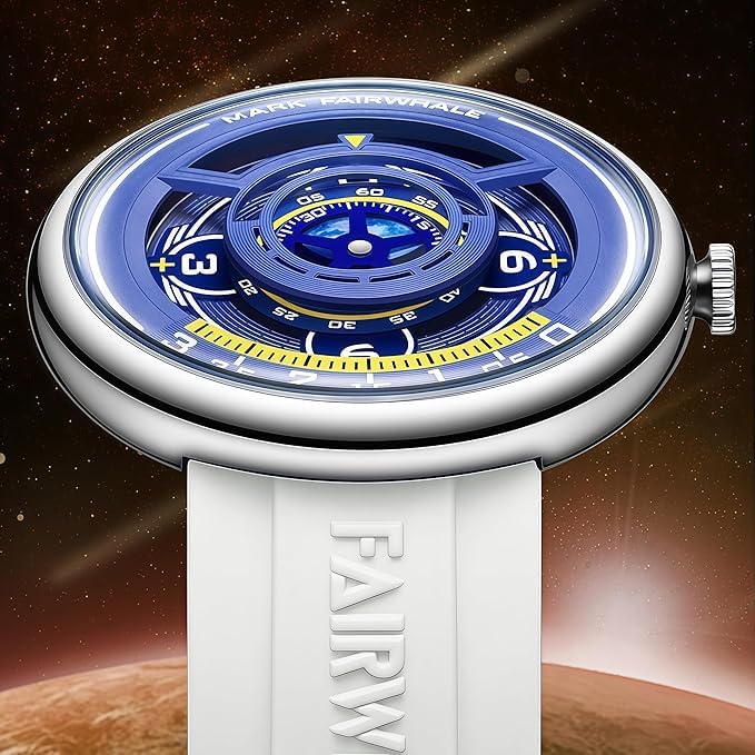 Image of Mark Fairwhale Men's Luxury Analog Wrist Watch | Unique Earth & Sun Dial Design | Stainless Steel Case - Stylish Casual Watch for Men