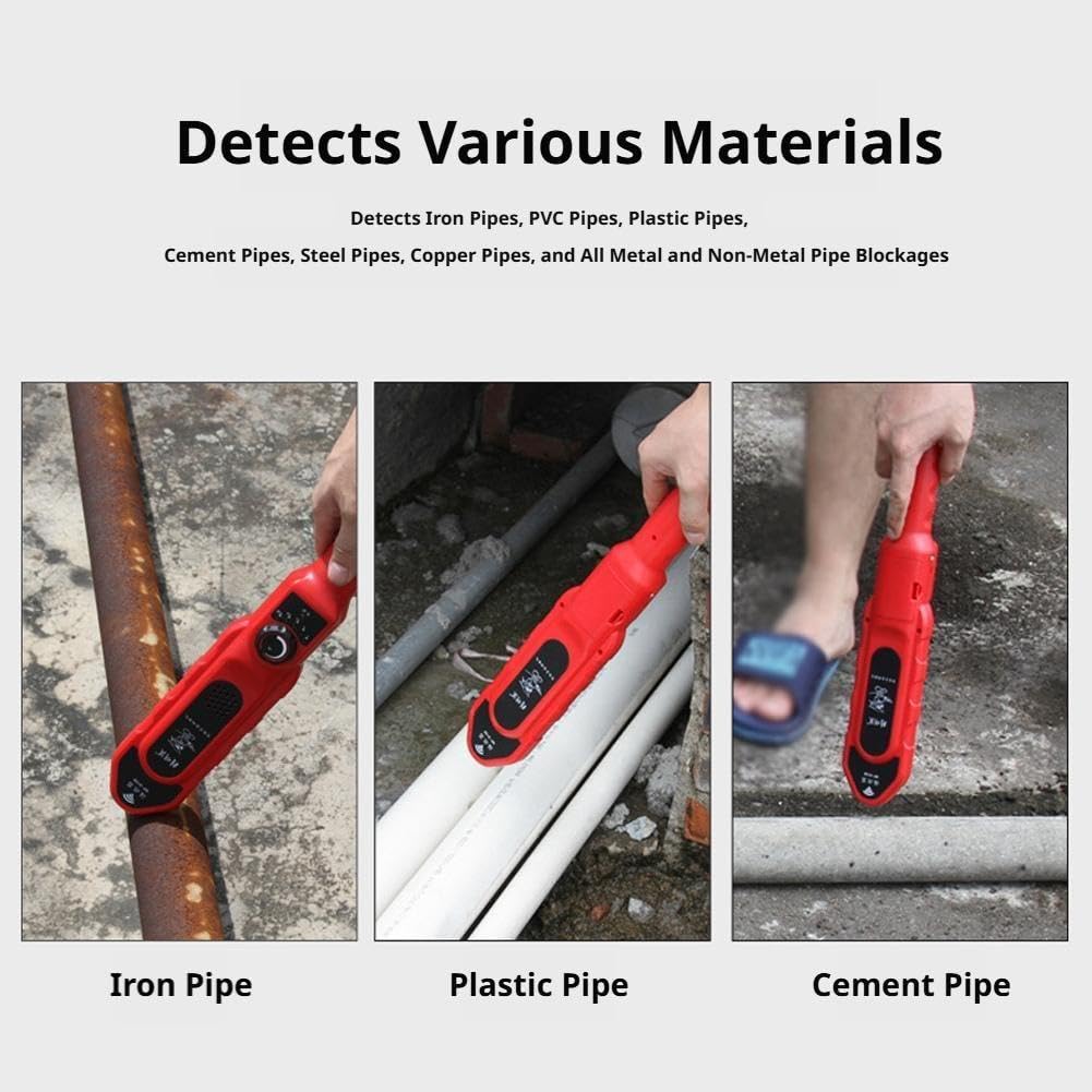 Localizador de bloqueo de tuberías para tuberías de PVC y metal con 7 sondas, escáner de localización de tuberías subterráneas de 30 m, alcantarillado de pared Fl