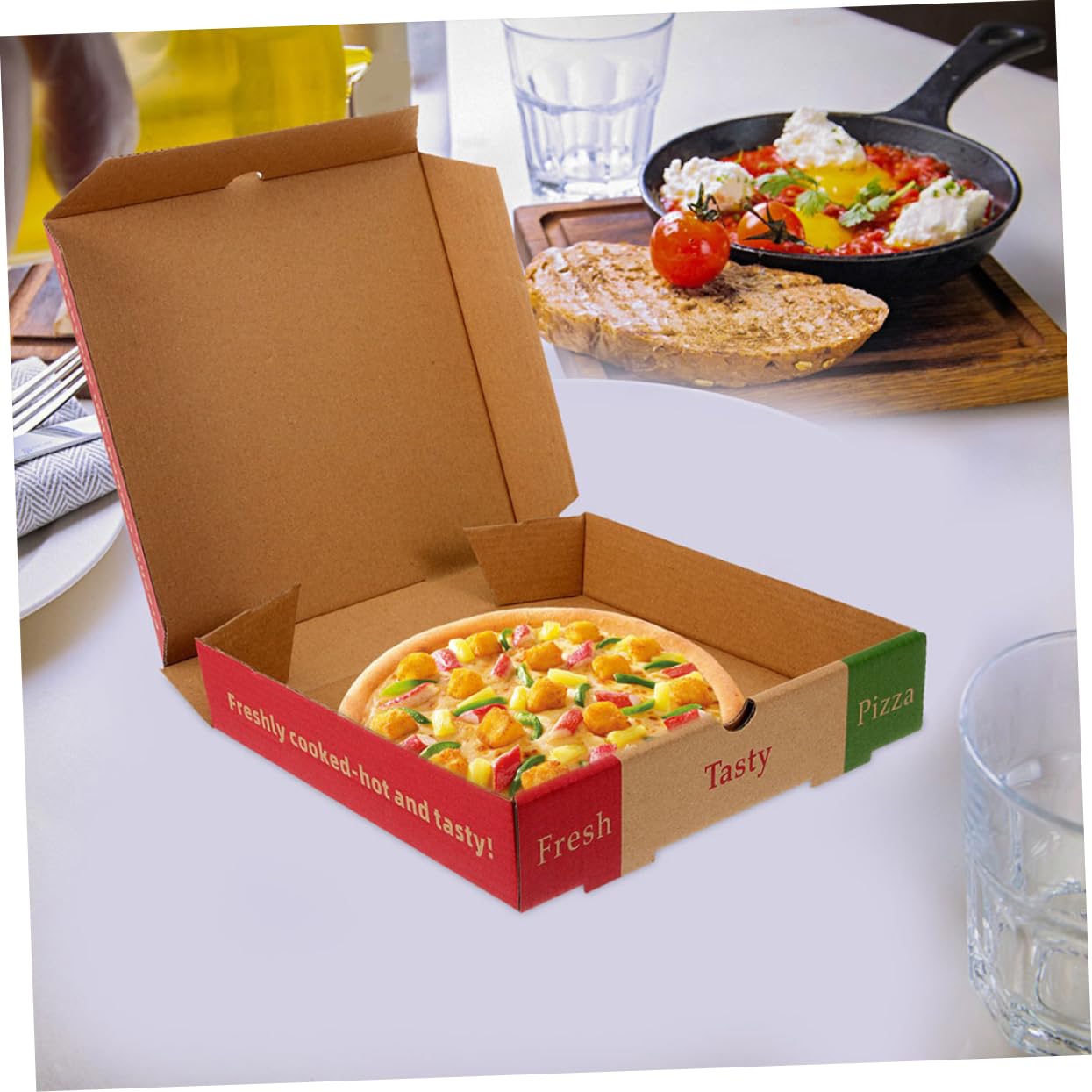 Yardenfun Lot de 20 Boîtes à Pizza en Papier de 18,5 Cm Réutilisables Pratiques pour Emballage et Stockage Lors Vente à Emporter