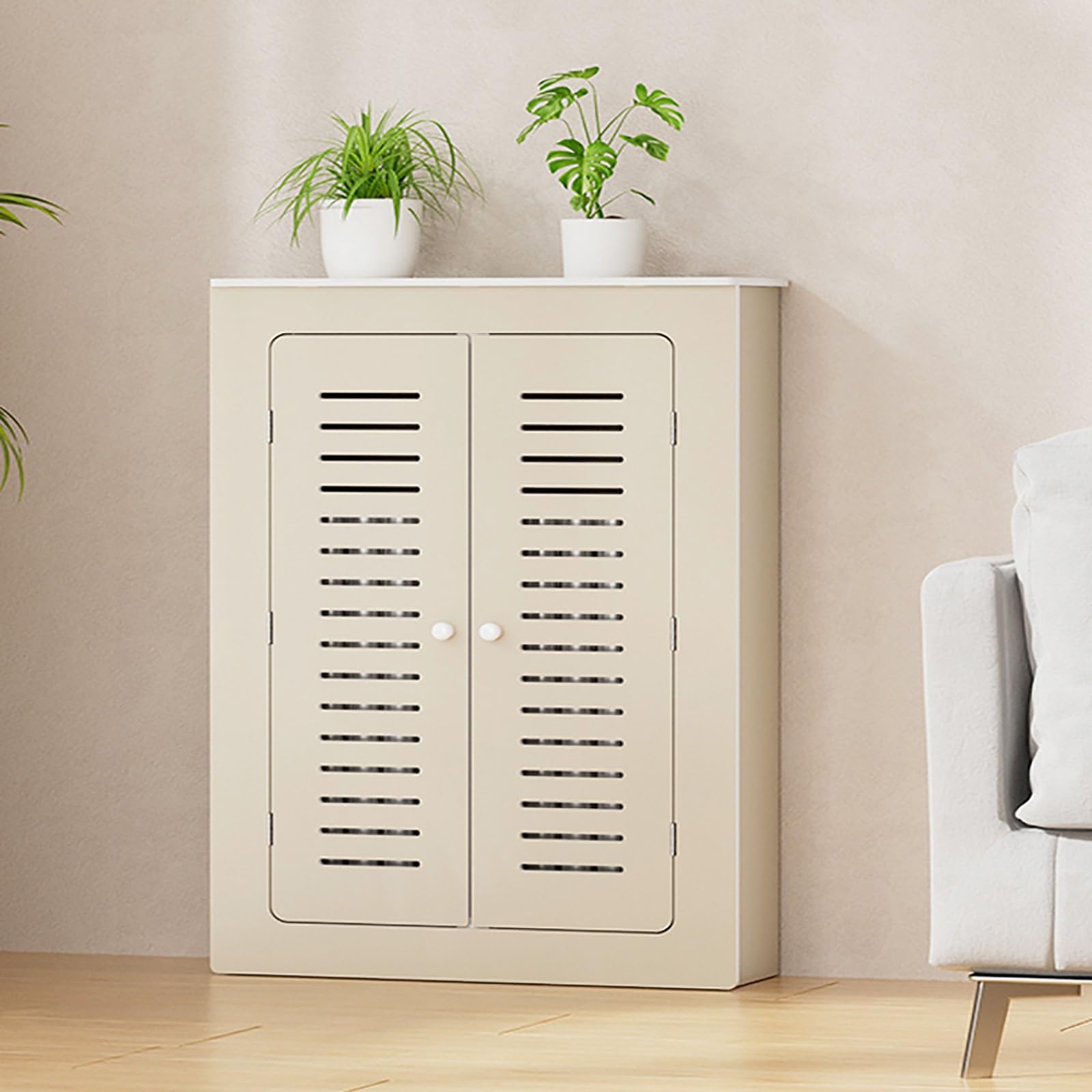Modern Style Radiator Cover Cabinet for Home, Horizontal Slat Shelves Organizer for Living Room Heating Decorative Hide Cluttered Pipes(100x80x25cm/39x31x10in)