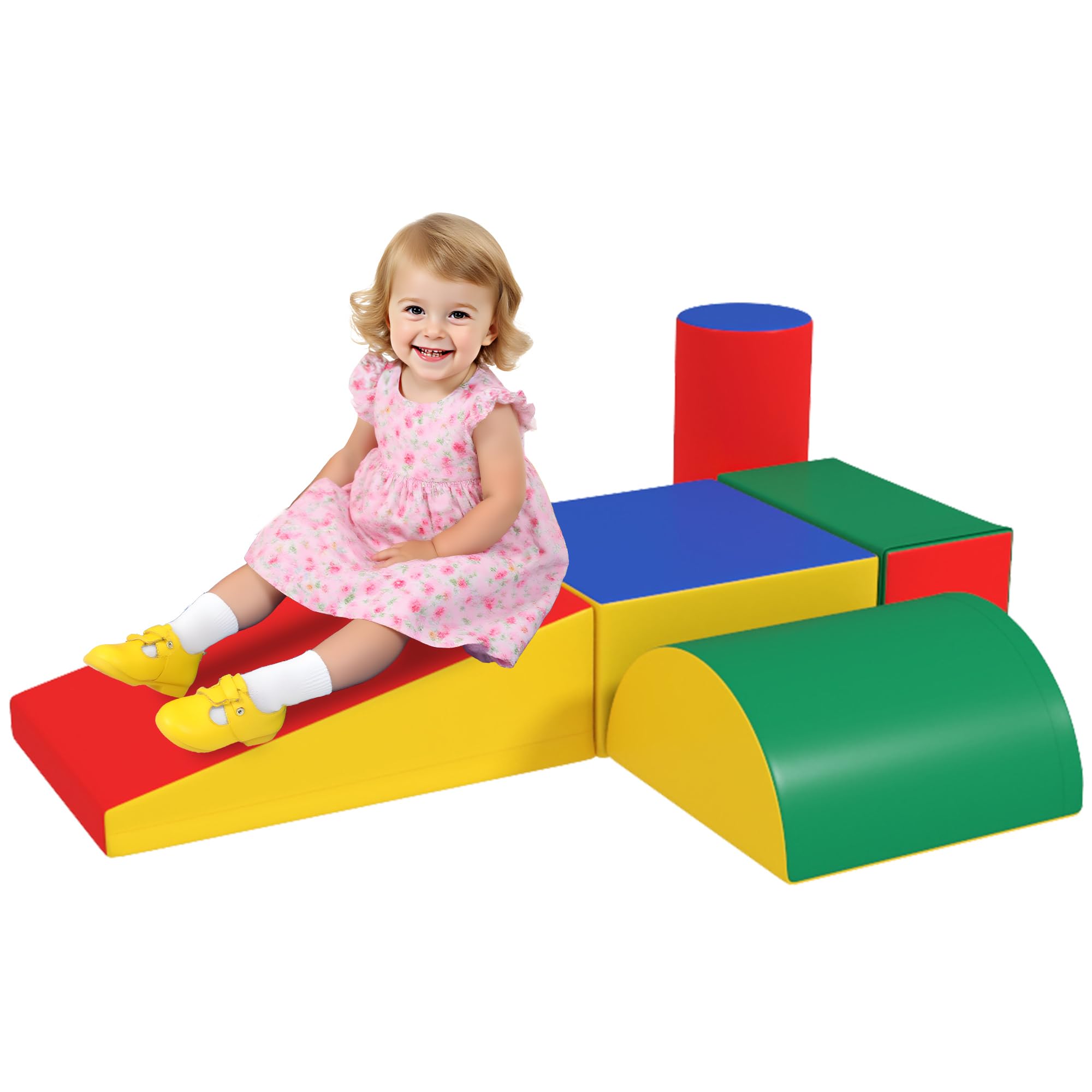 Sponsored Ad – HOMCOM 5 Piece Kids Soft Play Set, Climb and Crawl Activity Toys Set for Baby Toddler, Soft Foam Blocks Indoor Play Equipment Learning Toys Yellow