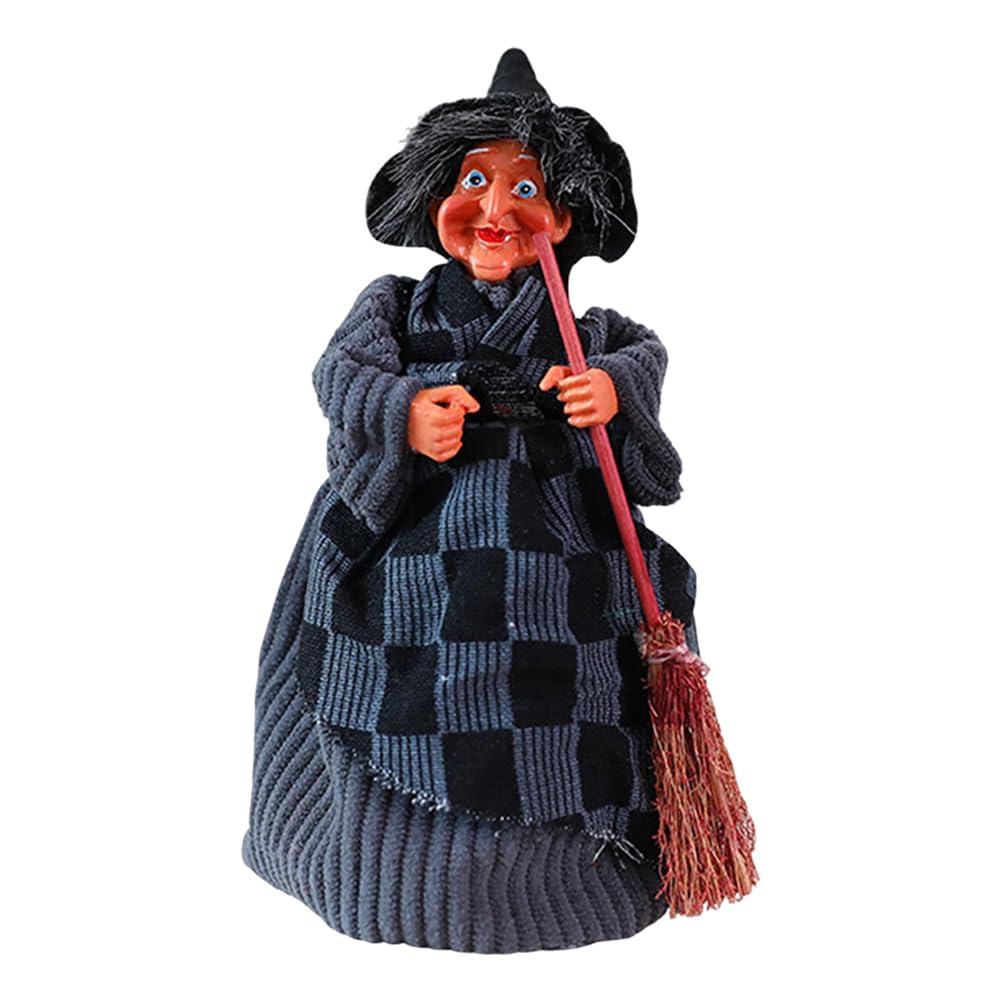 1PC Halloween Witch Ornament W/Broom for Parties and Haunted Houses (Grey)