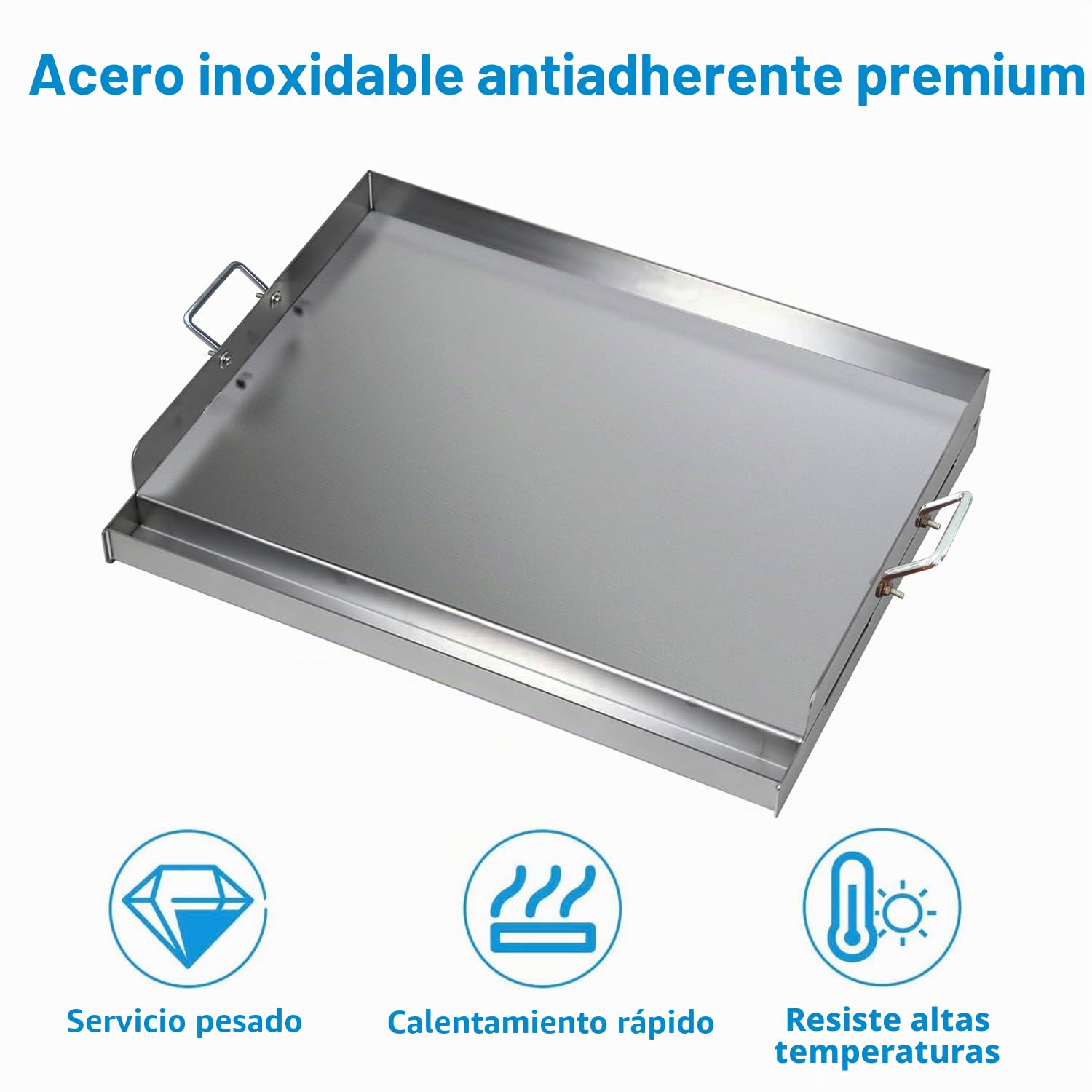 Plancha de Acero Inoxidable Universal 54 x 41 x 8 cm | Para Barbacoa Weber de Gas y Carbón | Con Espátula y Juego de Rascador