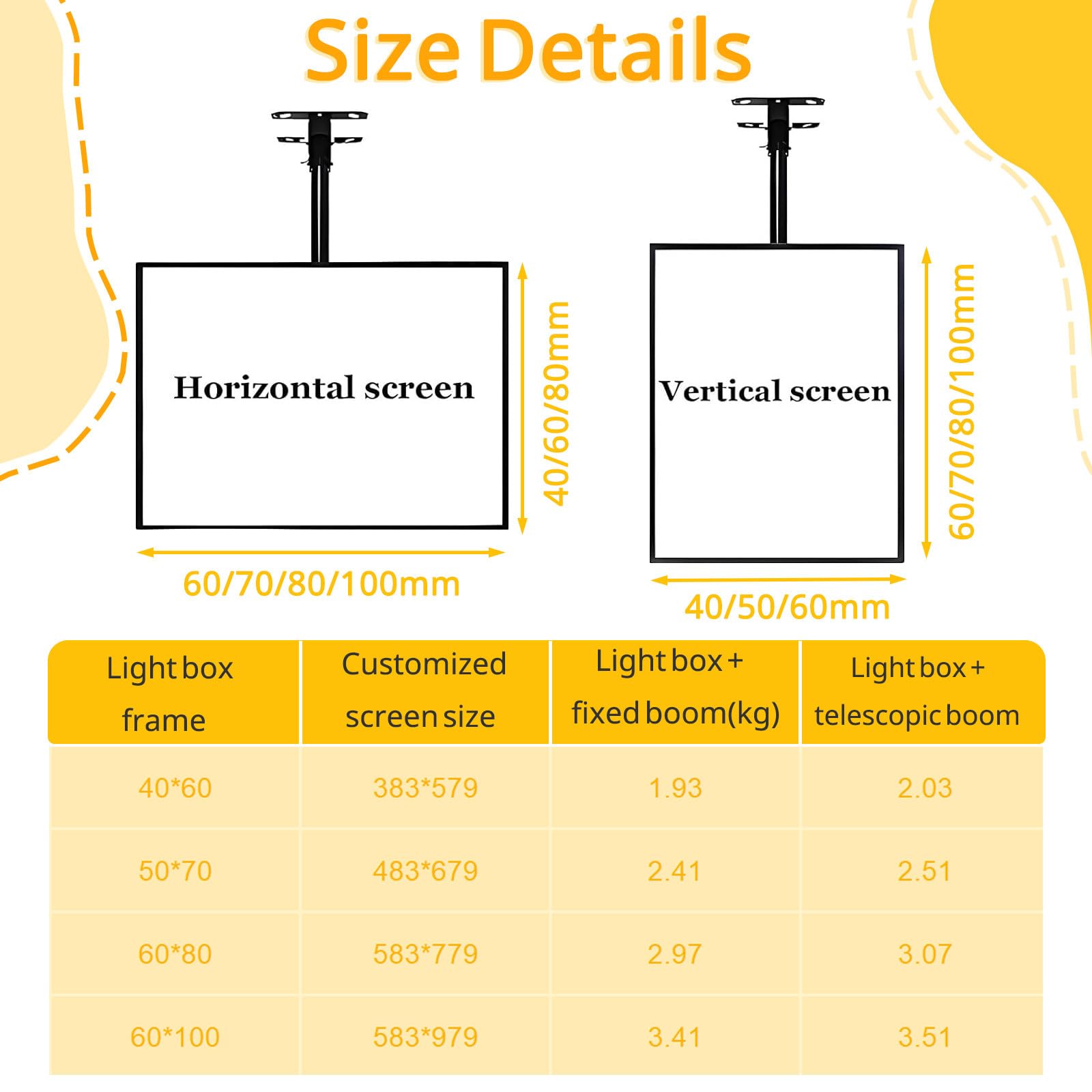 Menù Retroilluminato a LED Montato a Parete, Slim Snap Frame LED Light Box & Ristorante Fast Food Display – per Bar e Punti di Ristoro VerticalTelescopicboom-50 * 70