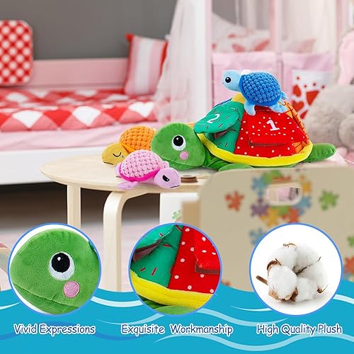 Miniatura 6 de teytoy Juego de animales de peluche de tortuga marina con 5 bebés en el interior, animales de peluche pequeños suaves y tiernos, regalo ideal para