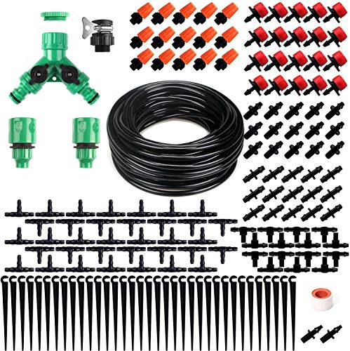 Dasing 40M Drip Irrigation Kit, Garden Plant Watering Kit Garden Fog Cooling Irrigation System with Distribution Tube Hose Adjustable Nozzle 1/4 inch Hose