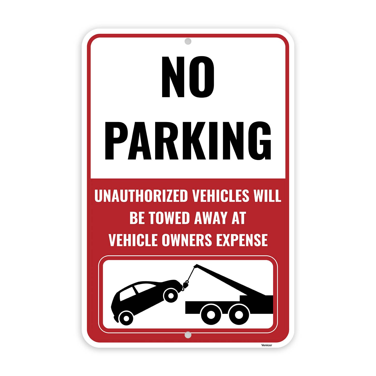 No Parking Aluminum Sign, Vehicle Towing Warning Plaque, 12x8 Inch