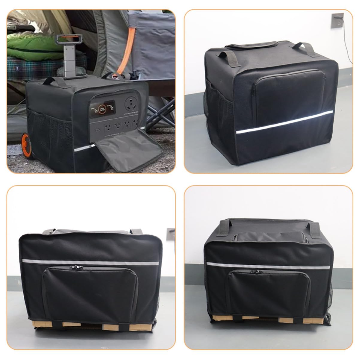 Gadpiparty Cubierta para Generador Protector para Generador Solar Portátil, 600d Pvc Negro, para Exterior, Protección contra Intemperie, Manchas, Hojas y Excrementos de Aves, Bolsillos