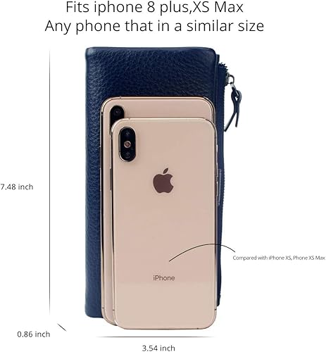 Miniatura 5 de Bveyzi Carteras delgadas de cuero suave para mujer, con bloqueo RFID, doble bolsillo con cremallera