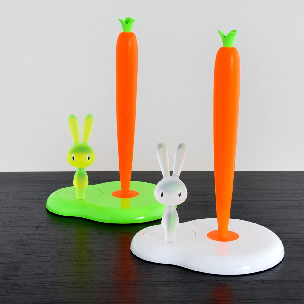 Alessi Bunny and Carrot ASG42 W - designerski uchwyt na rolkę kuchenną z żywicy termoplastycznej, biały