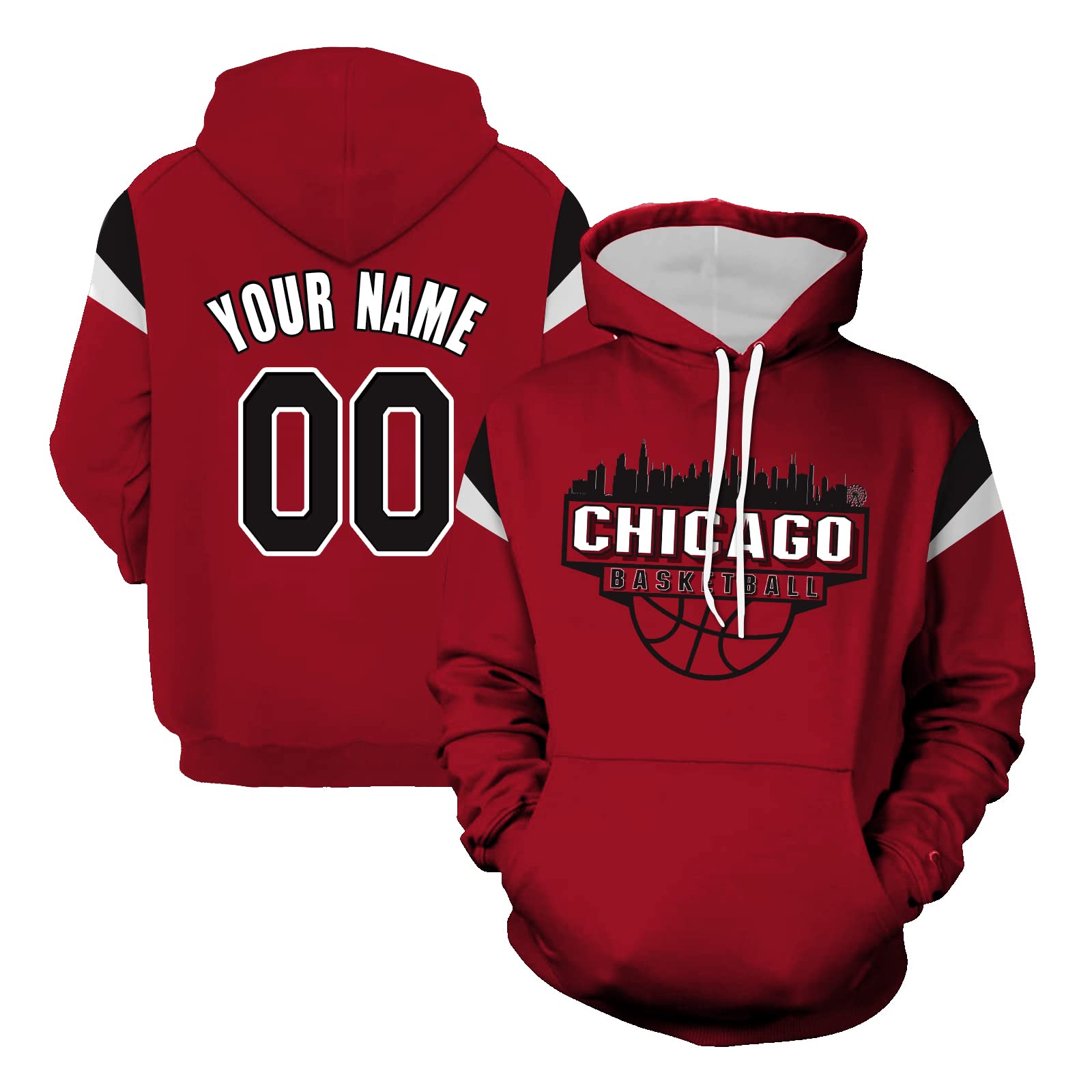 Ryokozashi Custom Hoodie for Men Add Name & Number Basketball Fans Gifts Hooded Pullover Sweatershirt Customize Personalized