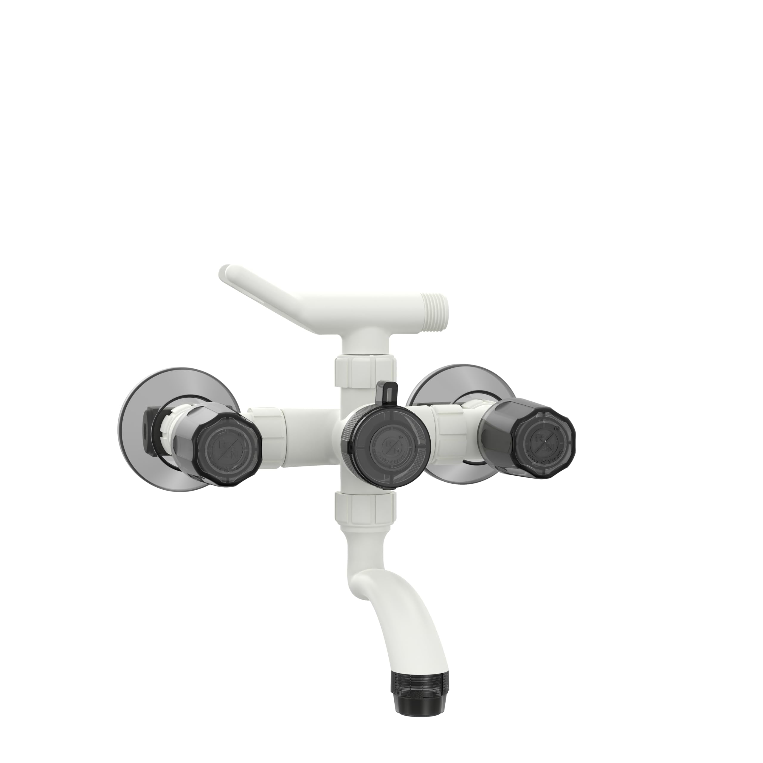 RN PTMT Superior Plastic Faucet 3 in 1 Wall Mixer Telephonic with Crutch Water Tap for Bathroom | Hot & Cold Water Wall Mixer with Hand Shower Connectivity Provision (White-Charcoal-Dual)_RNSAF21F12
