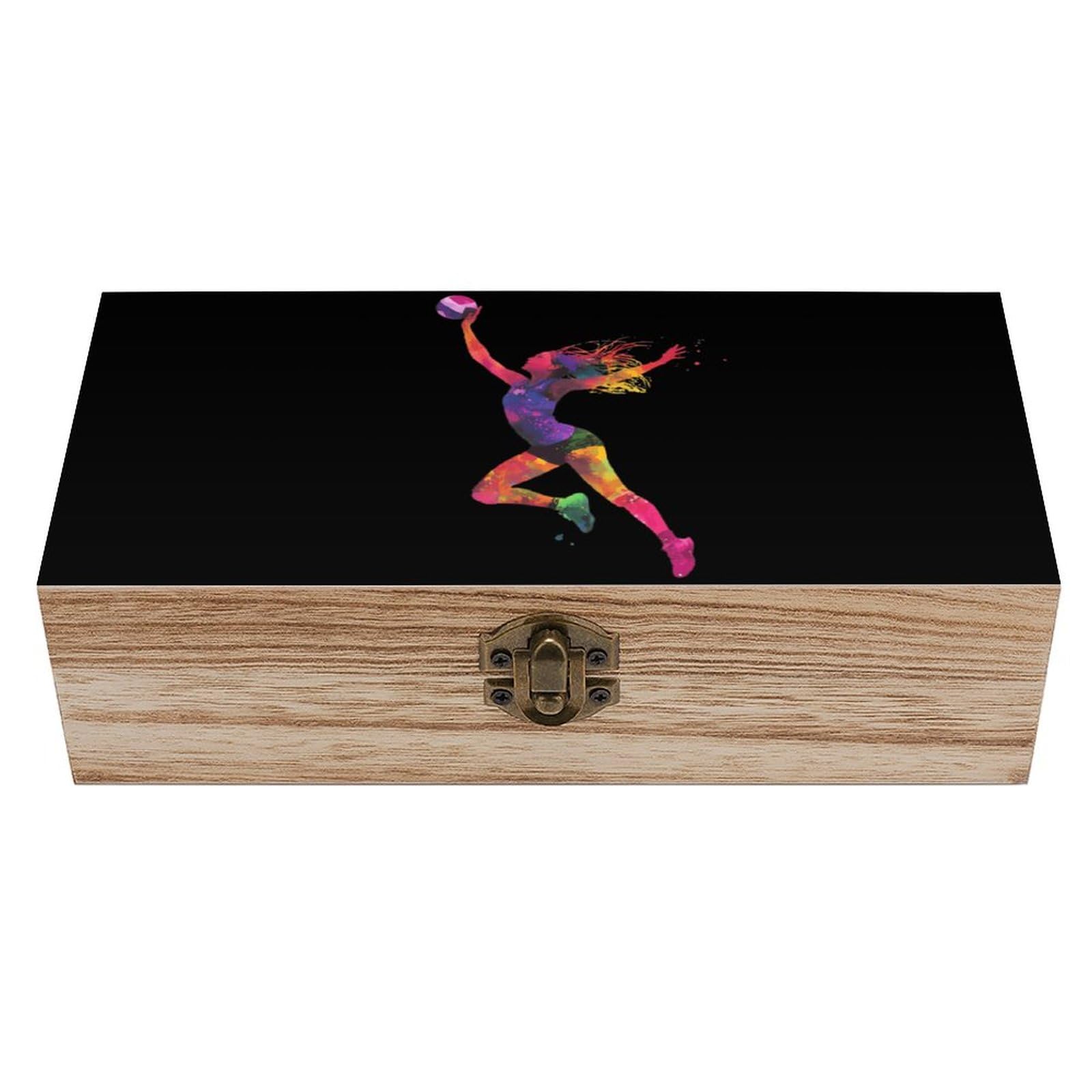 HLBSDM Volleyball Sports Wooden Storage Box with Lids Fashion Graphic Keepsake Treasure Box Jewelry Organizer Home Decor