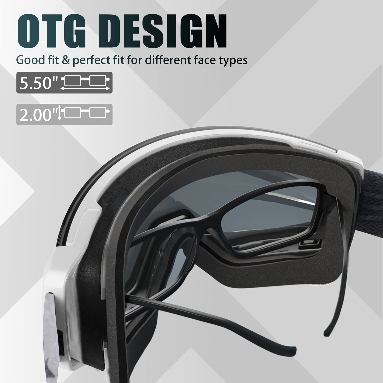 MAXJULI OTG - Occhiali da sci unisex con lenti magnetiche intercambiabili, anti-appannamento, HD, protezione UV (montatura bianca/lente trasparente)