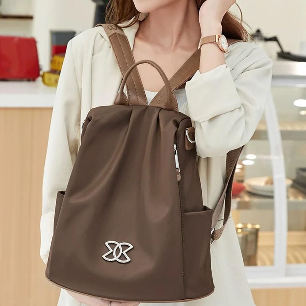 Zaino Antifurto Da Donna In Tessuto Oxford, Leggero E Impermeabile, 32x31x17 Cm, Con Porta Laptop 15", Per Viaggi, Lavoro E Shopping - Nero/Marrone