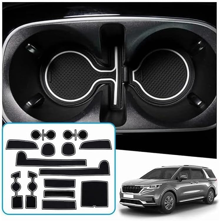 Door Slot Mat for 2022-2024 Kia Carnival (LX/EX/SX/SX Prestige), 17-PCS Center Console Liner Set Kia Carnival Accessories, Non-Slip Cup Holder Mats, Anti-Rattle & Waterproof Protection