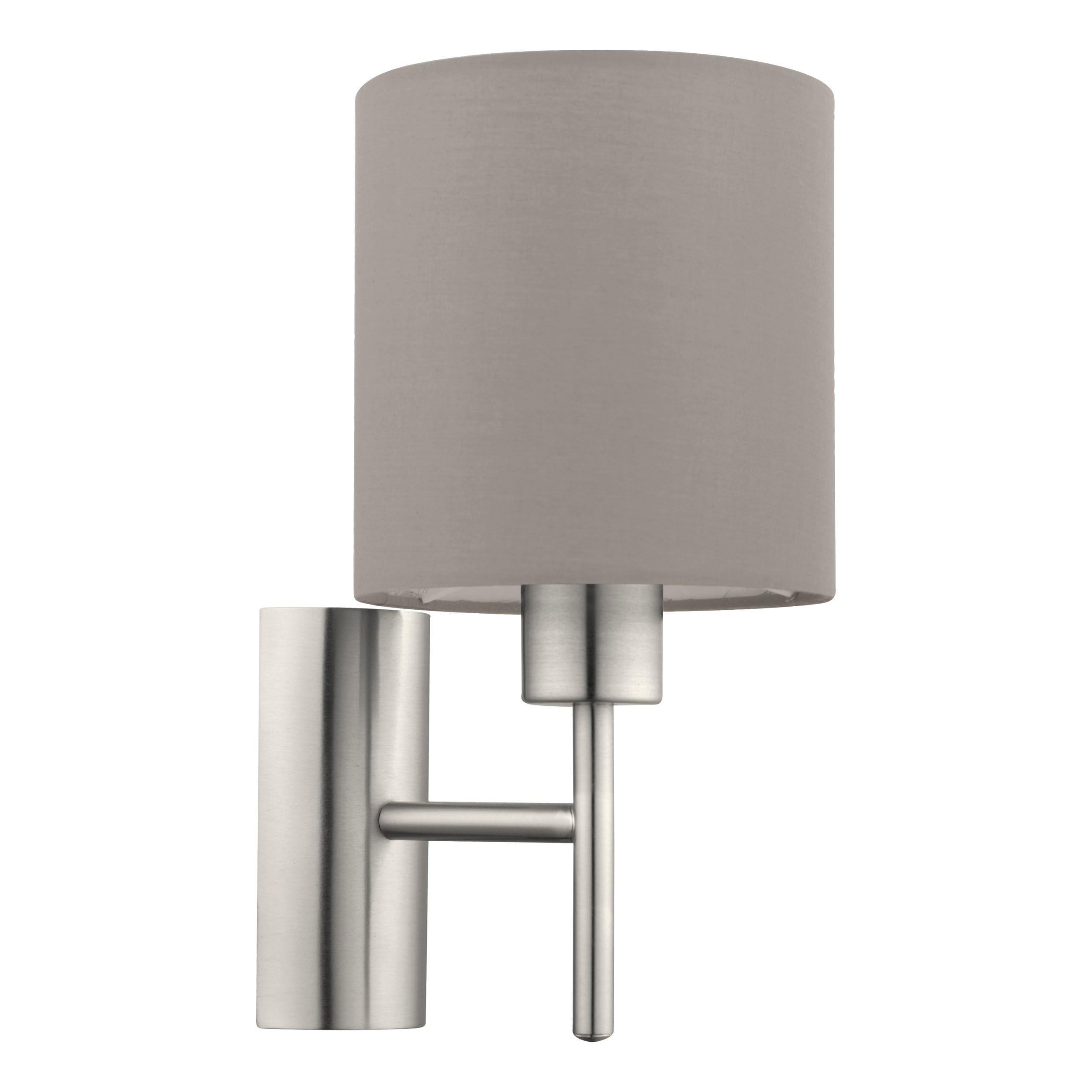 Eglo Pasteri Indoor wall Light, Nickel Matt Steel and Taupe Fabric Lamp