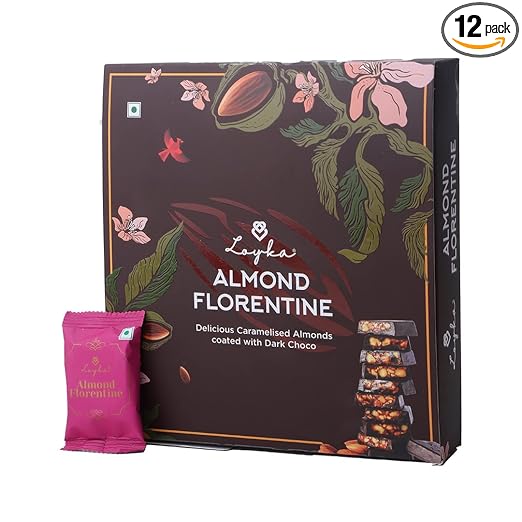 Loyka Almond Florentine Box - 12 pcs | Premium Chocolate Gift Hamper | Choco & Nut Dryfruit Delicacy | Caramalised Almonds coated with Dark Choco | Any-time snack