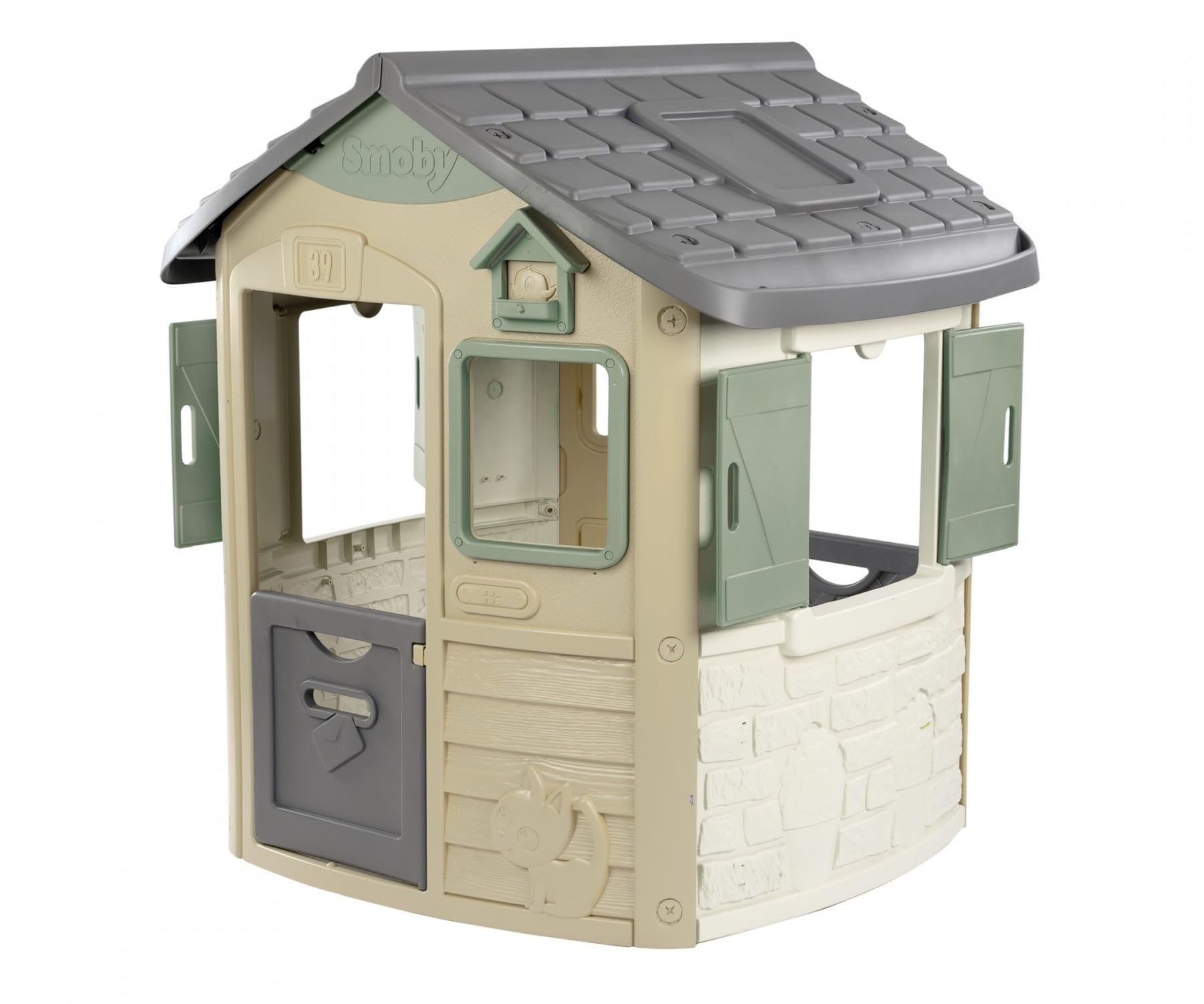 Smoby Life - Neo Jura Lodge Spielhaus (115x123x132 cm) mit 31% Recycling-Anteil - wetterfestes Gartenhaus für Kinder ab 2 Jahre mit Vogel-Futterstelle - Outdoor-Kinderhaus für Garten oder Terrasse