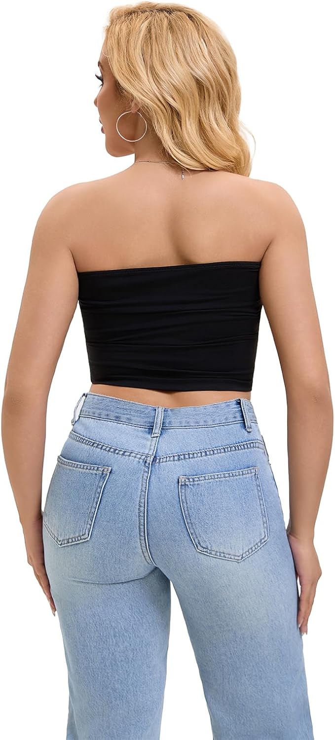 SKYZOO Tube Tops for Women Strapless Crop Basic Backless Sleeveless Bandeau Going Out Cute 2025 Summer Tops - Image 5
