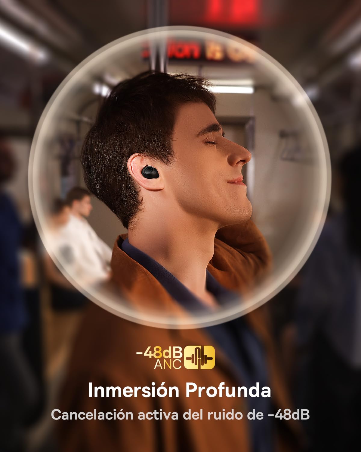 Baseus Auriculares Inalambricos Bluetooth 5.3 con Cancelación Ruido Activa Híbrida -48dB, 140H de Reproducción, Resistente al Agua IPX6, 4 Micrófonos ENC, Baja Latencia 0,038s - Bowie MA10, Negro