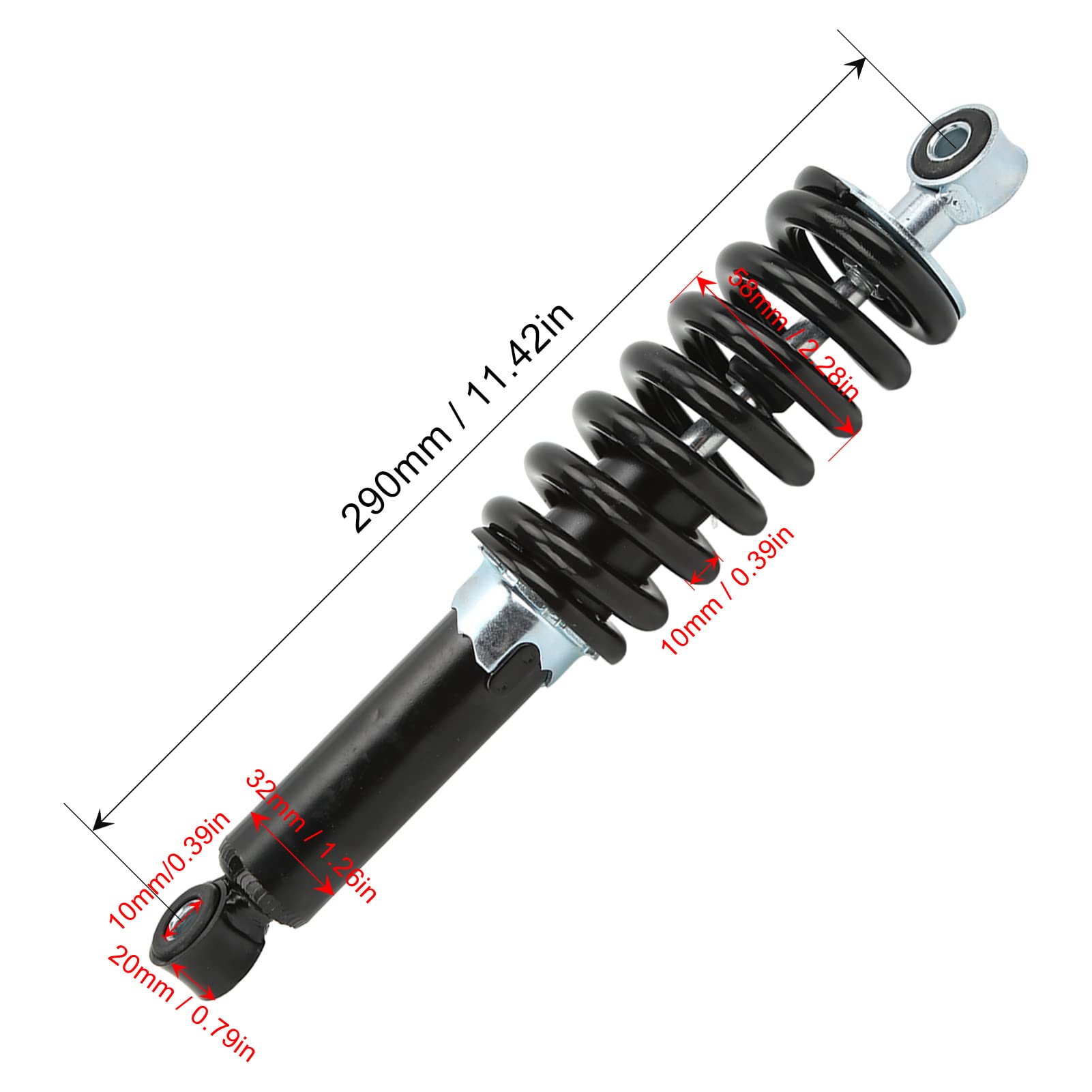 Ammortizzatore Universale da 290 Mm Ammortizzatore a Molla Regolabile Ammortizzatore di Ricambio 1200LBS Per ATV Go Kart Dirt Bikes