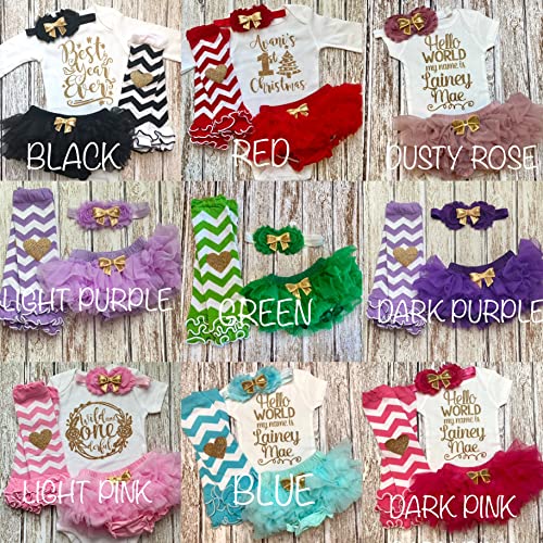 Take Home Outfit Baby Girl Outfit Personalized Name Hello World my name is Optional Tutu Bloomers Headband and Leg Warmers3